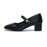 Zapatos de cuero con punta gruesa y tacones bajos